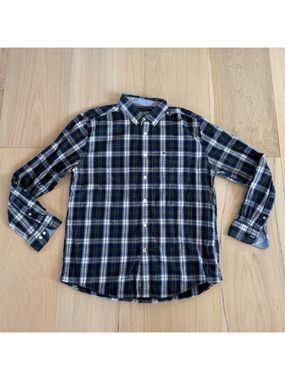 Tommy Hilfiger Casual Button Down Long Sleeve Navy Plaid Size Large